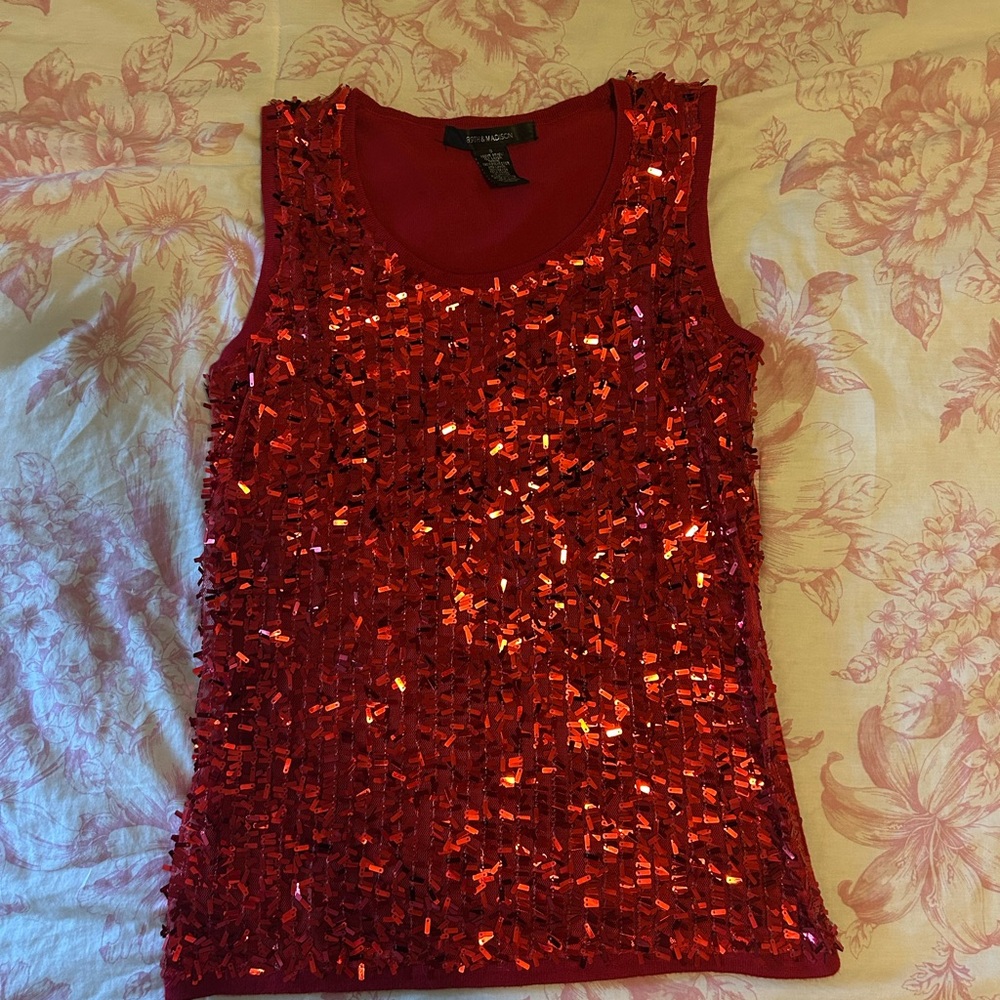 89th & Madison Red Sequin Tank Top